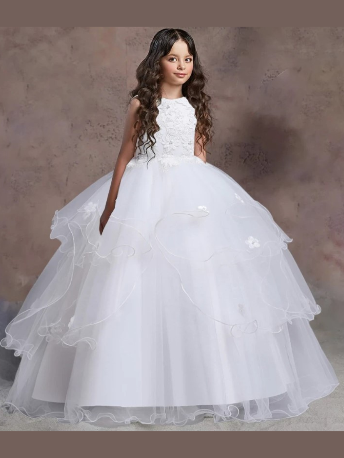 Girls Communion Dresses | White Flower Embroidered Layered Tulle Dress ...