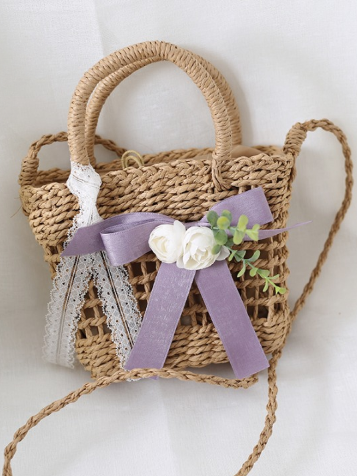 Picnic Day Trip Purple Ribbon Woven Bag