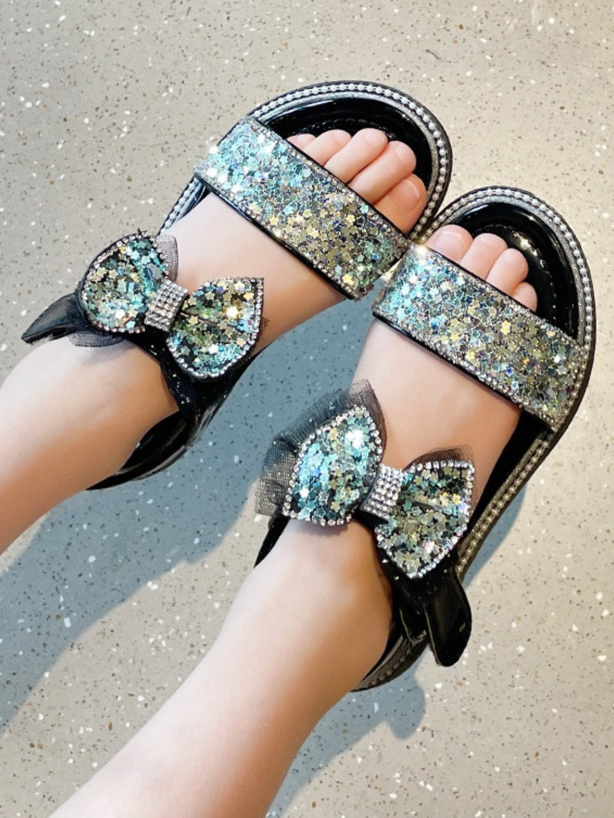 Time To Shine Glitter Bow Sandals by Liv and Mia