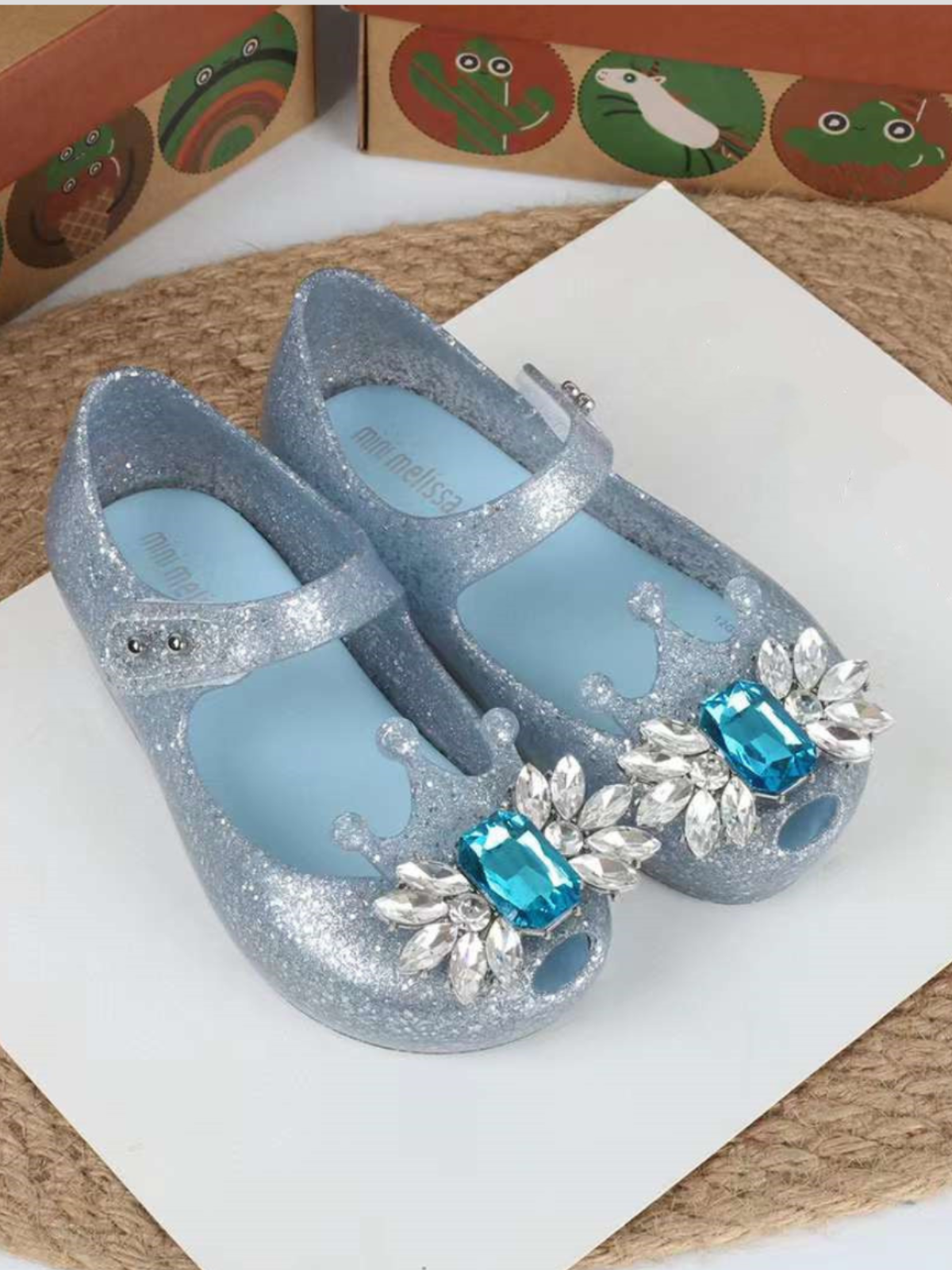 Silver Glitter Jeweled Jelly Flats by Liv and Mia