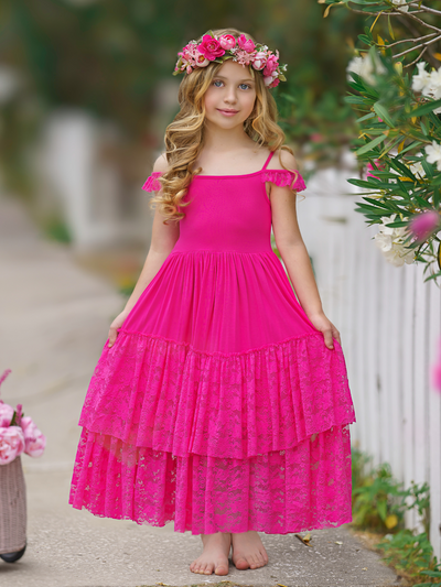 Toddler Cute Spring Dresses | Girls Fuchsia Lace Ruffle Nixi Dress