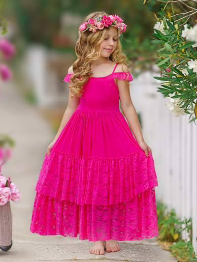 Toddler Cute Spring Dresses | Girls Fuchsia Lace Ruffle Nixi Dress