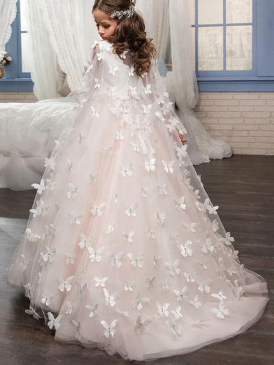 Girls Communion Dresses | Butterfly Embellished Tulle Gown With Train