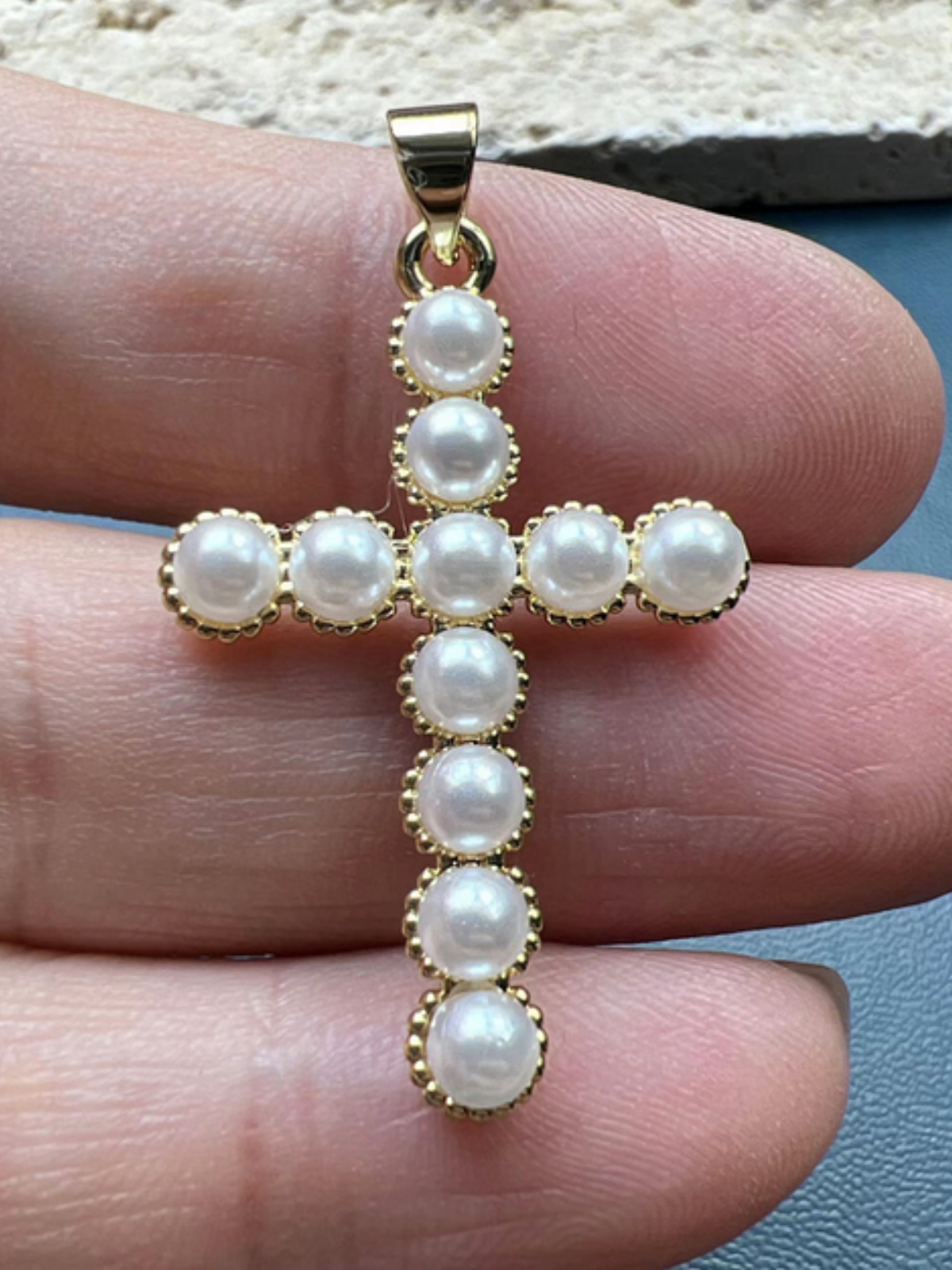 Girls Formal Accessories | Gold Pearled Cross Pendant Necklace Charms