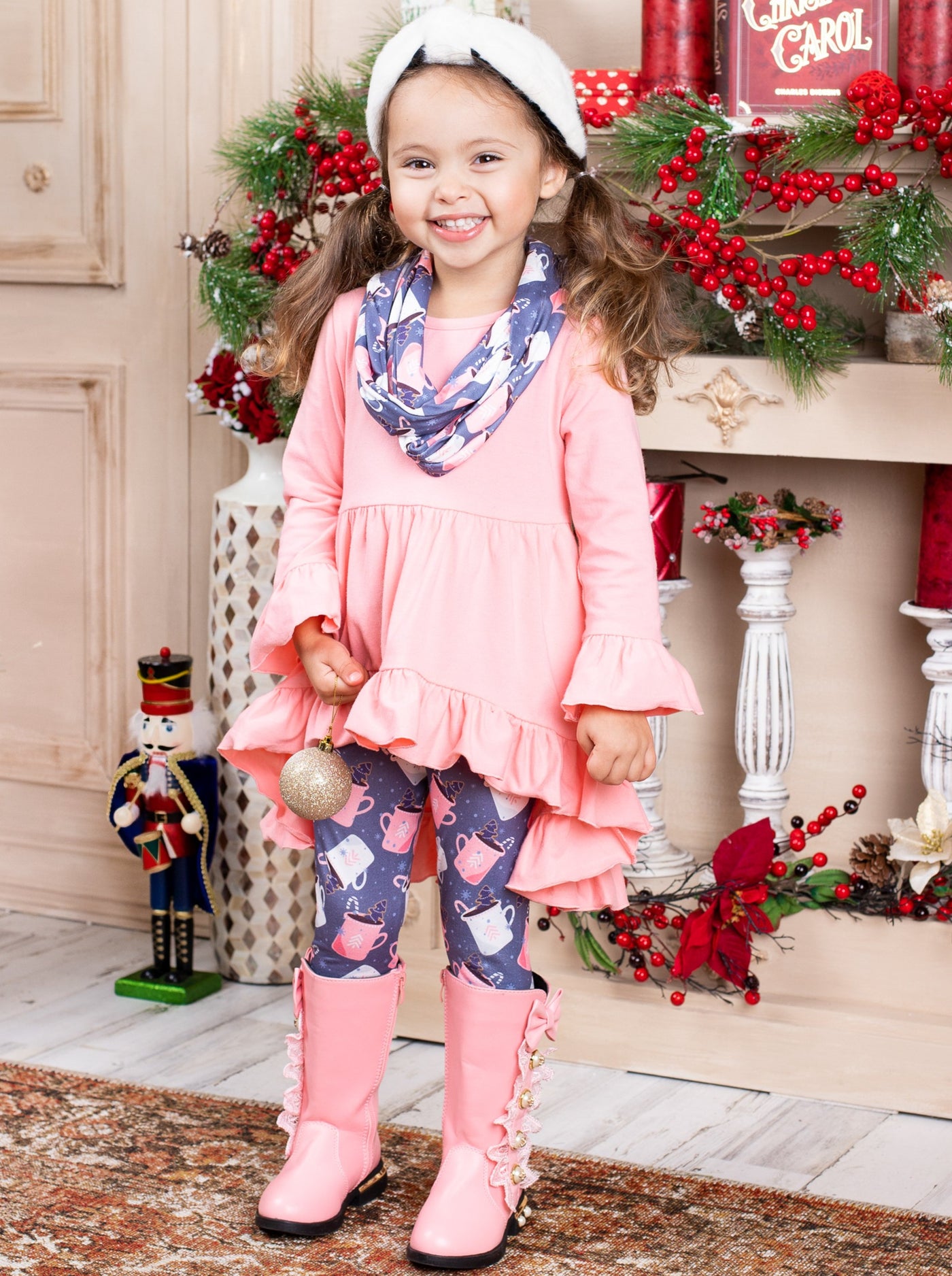 Girls Hot Chocolate Please Hi-Lo Tunic and Legging with Matching Scarf Set