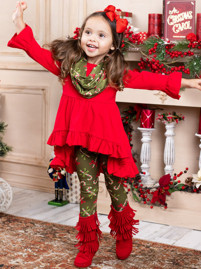 Toddler Winter Clothes | Candy Cane Print Tunic, Scarf, & Legging Set