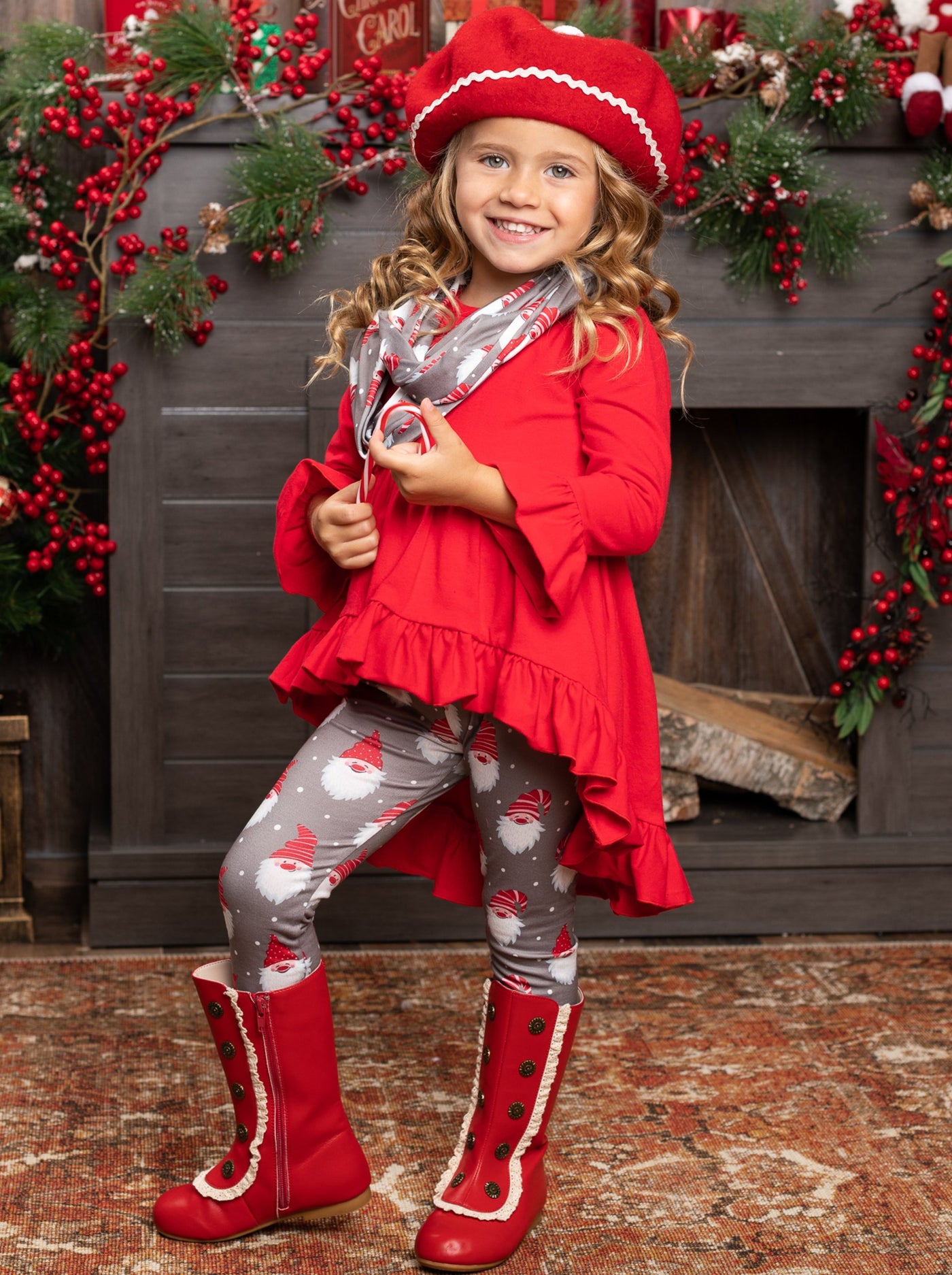 Cute Winter Sets | Girls Hi-Lo Ruffle Tunic, Elf Scarf & Legging Set