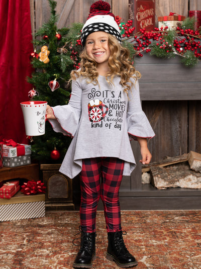 Girls Winter Sets | Christmas Movies & Hot Chocolate Plaid Legging Set