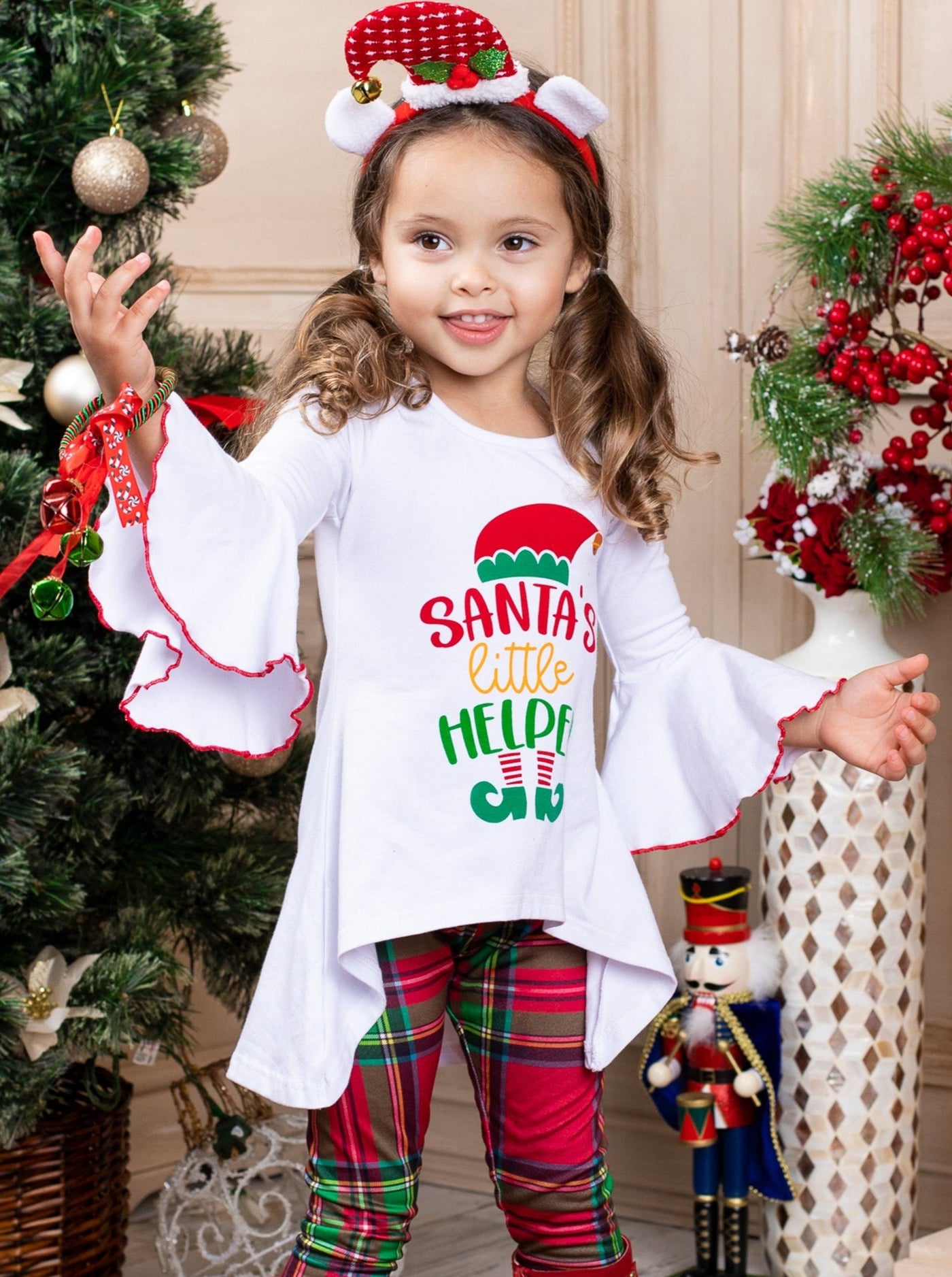 Cute Winter Sets | Girls Santa's Little Helper Plaid Legging Set