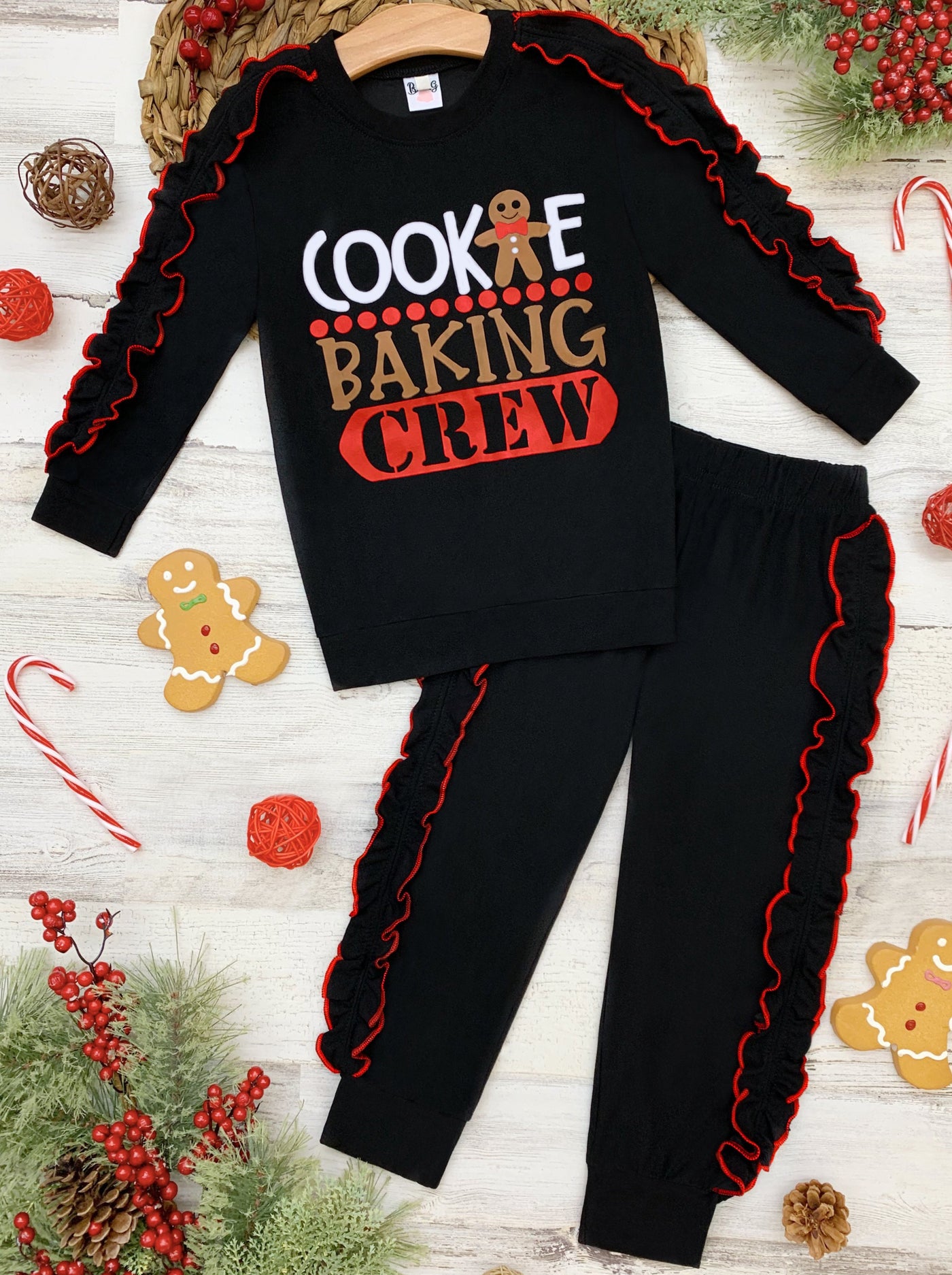 Cute Winter Sets | Girls Cookie Baking Crew Ruffle Loungewear Set