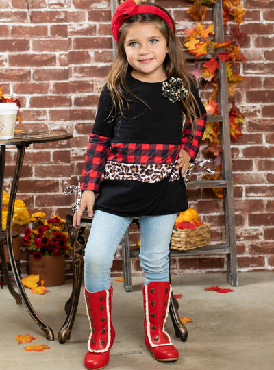 Girls Fall Clothes | Plaid Leopard Colorblock Tunic | Mia Belle Girls
