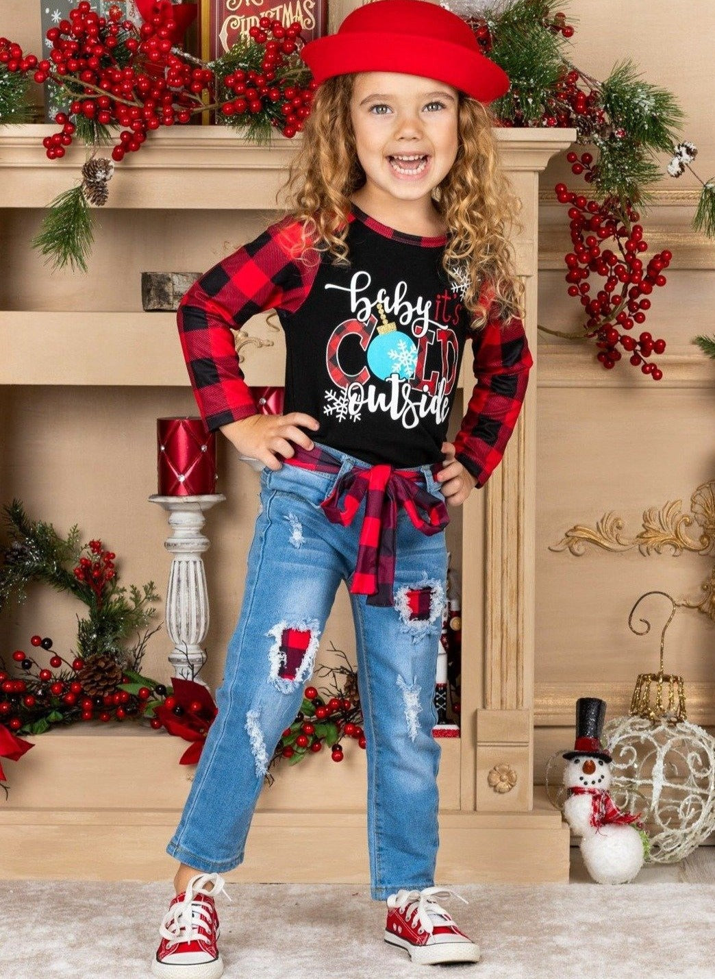 Cute Winter Sets | Baby It's Cold Outside Top and Patched Jeans Set 