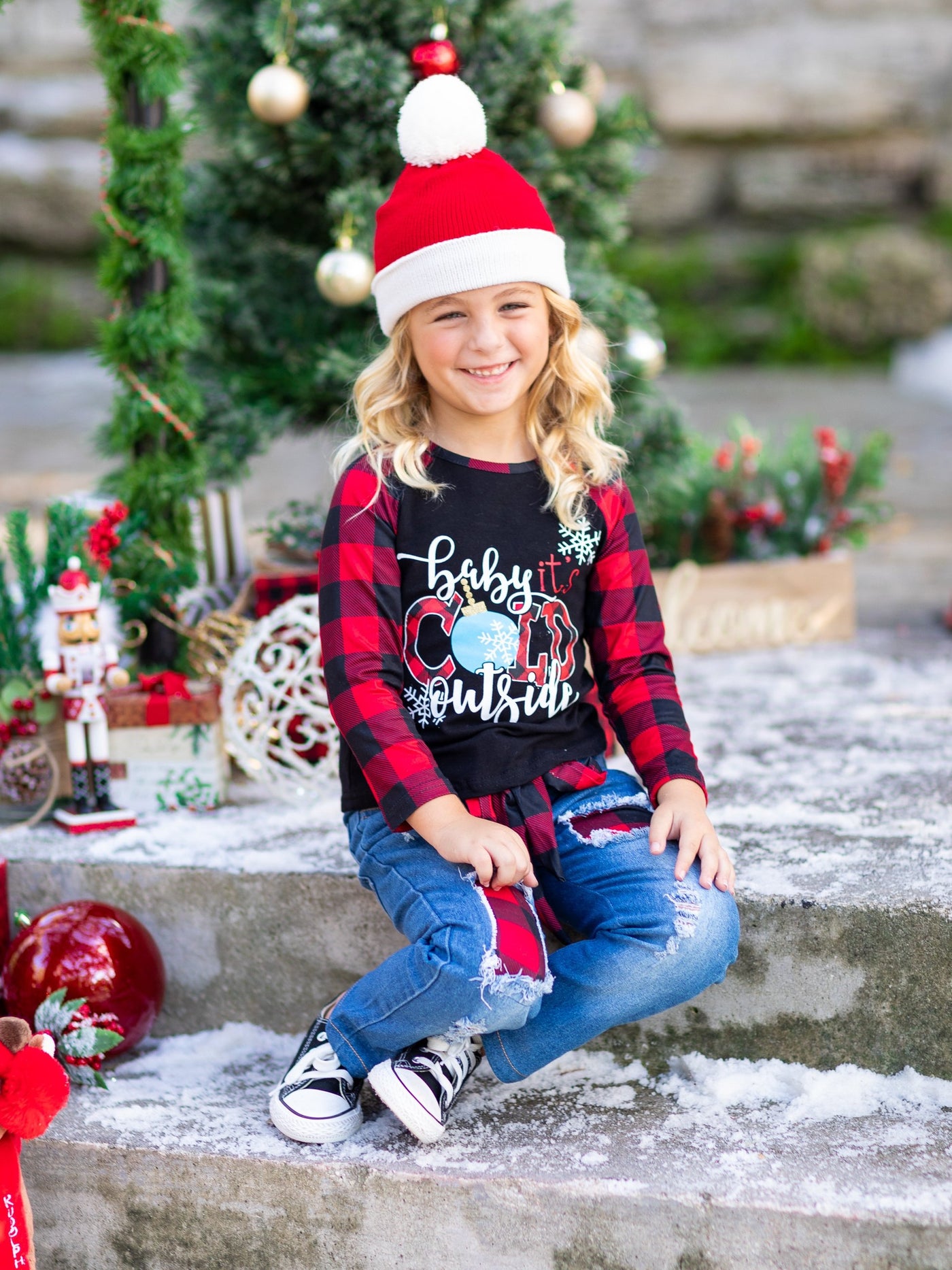 Cute Winter Sets | Baby It's Cold Outside Top and Patched Jeans Set 