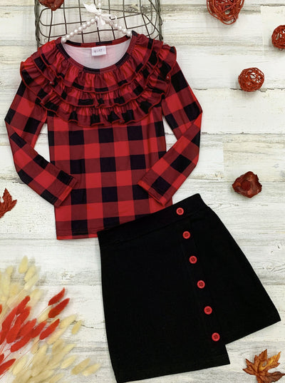 Fall Outfits | Plaid Top & Asymmetric Skirt Set | Cute Girls Set