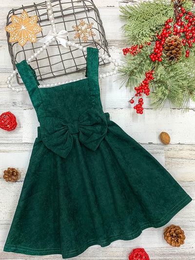 Girls Microfiber Suede Bow Accent Overall Green Dress