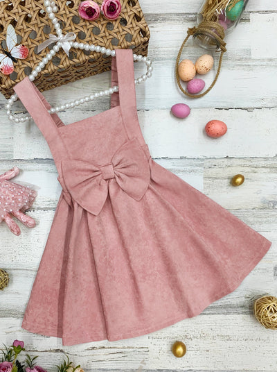 Classy & Fabulous Suede Pinafore Dress 2T-12Y pink bow