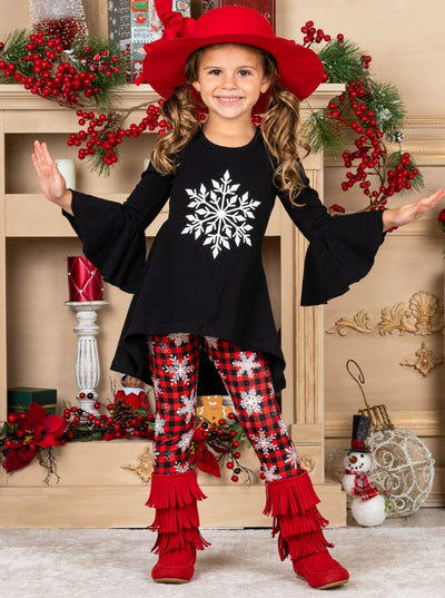 Cute Winter Sets | Girls Snowflake Hi-Lo Tunic & Plaid Legging Set