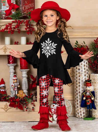Cute Winter Sets | Girls Snowflake Hi-Lo Tunic & Plaid Legging Set