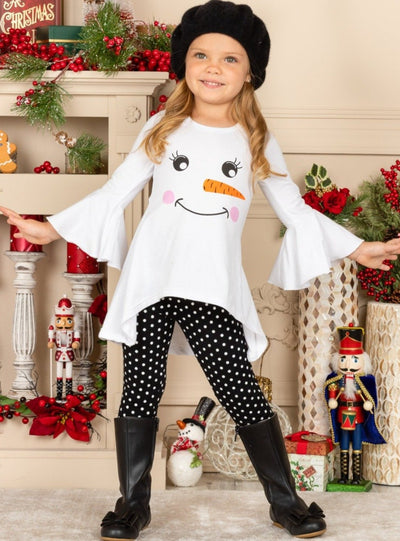 Cute Winter Sets | Girls Snowman Hi-Lo Tunic & Polka Dot Legging Set