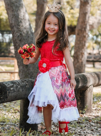 Winter Party Dresses | Girls Sequin Bodice Hi-Lo Overlay Party Dress