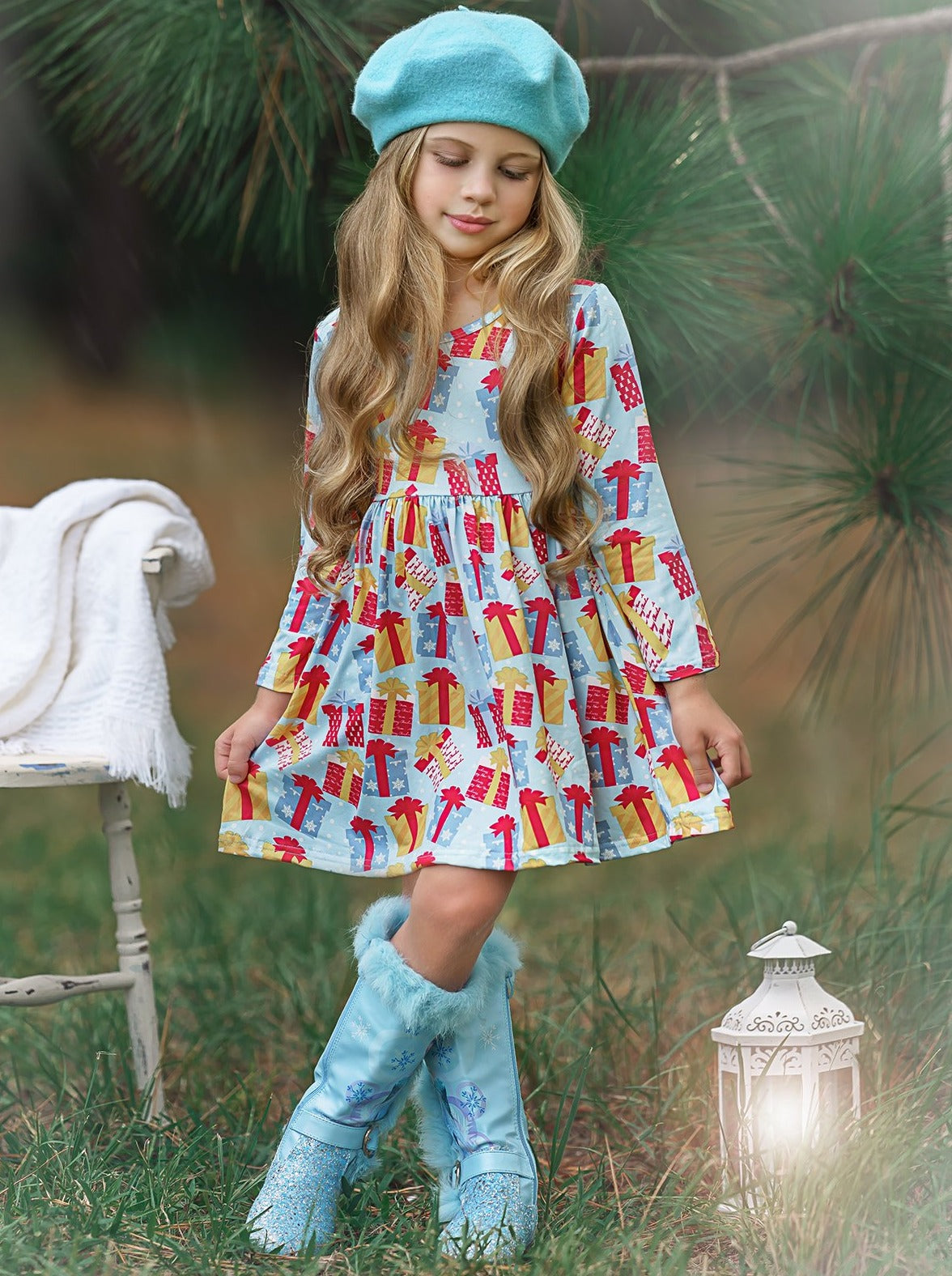 Cute Winter Dresses | Girls Christmas Present Print Holiday Dress – Mia ...