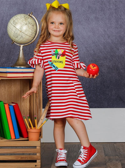 Girls Back To School Dresses | Striped Crayon Dress | Mia Belle Girls