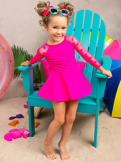 Toddler Rash Guard Swimsuit | Girls Polka Dot Skirt One Piece Swimsuit