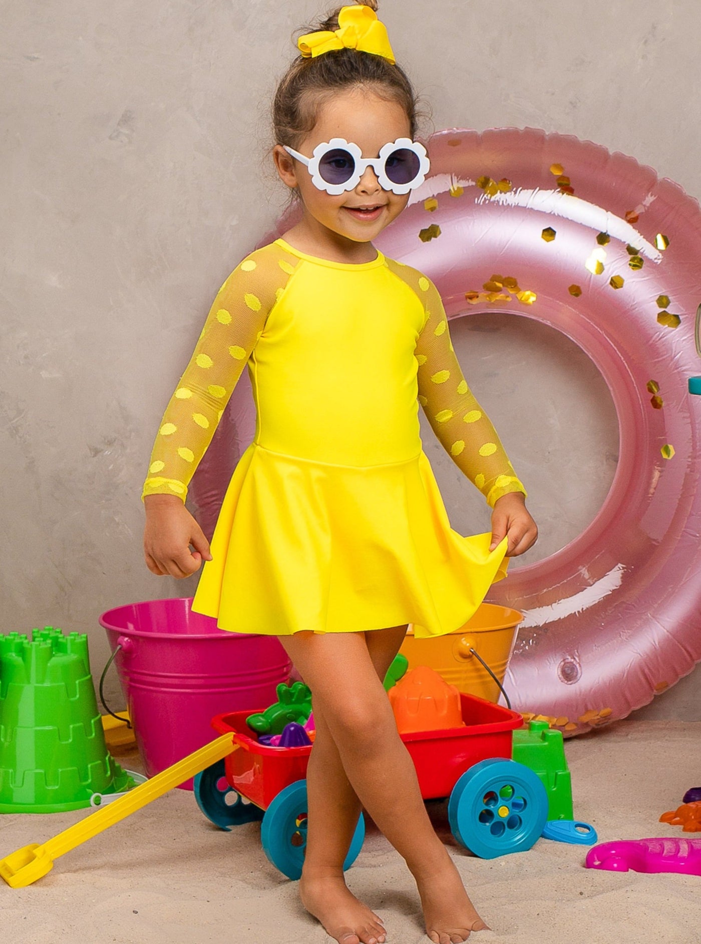 Toddler Rash Guard Swimsuit | Girls Polka Dot Skirt One Piece Swimsuit