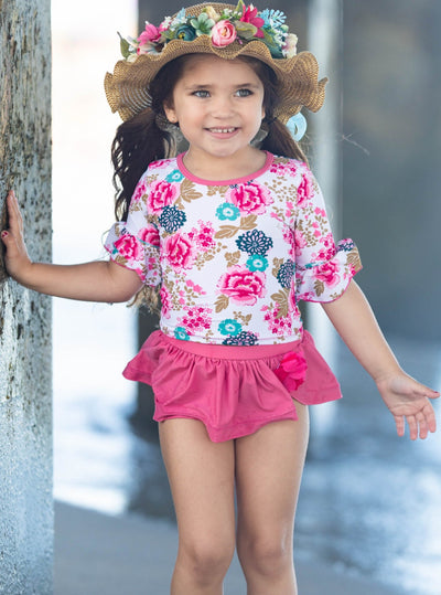 Kids Swimsuits | Little Girls Floral Rash Guard Two-Piece Swimsuit
