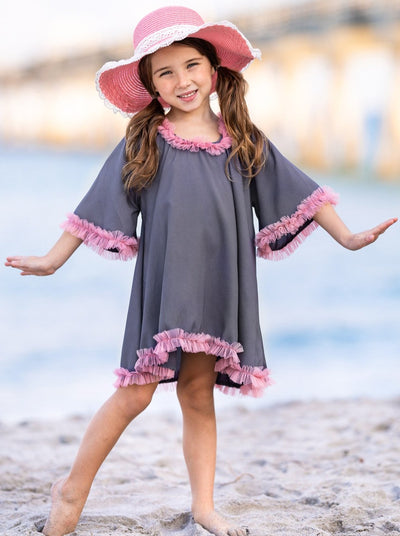 girls grey and pink cover-up 2T/3T to 7Y/8Y