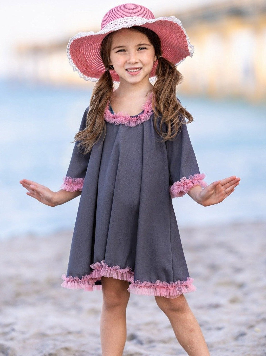 girls grey and pink cover-up 2T/3T to 7Y/8Y
