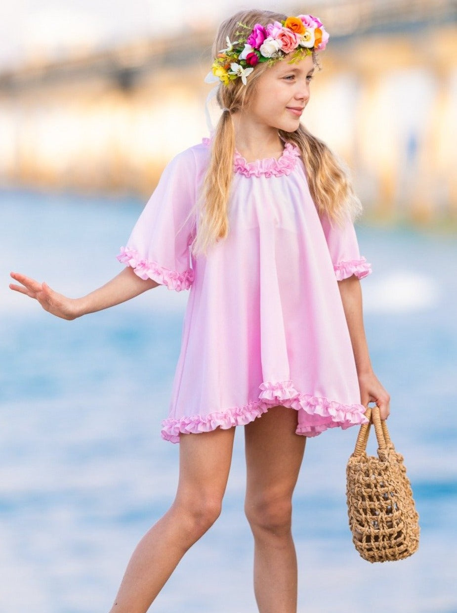 Kids Resort Wear | Little Girls Light Pink Ruffle Hem Swim Cover Up
