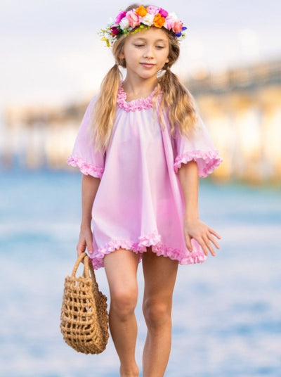 Kids Resort Wear | Little Girls Light Pink Ruffle Hem Swim Cover Up