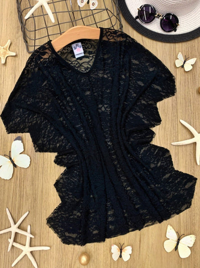 Mommy & Me Resort Wear | Matching Black Lace Kaftan Swim Cover Up
