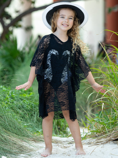 Mommy & Me Resort Wear | Matching Black Lace Kaftan Swim Cover Up