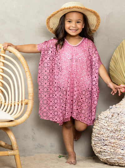 Kids Swimsuits | Little Girls Geometric Floral Mesh Swim Cover Up