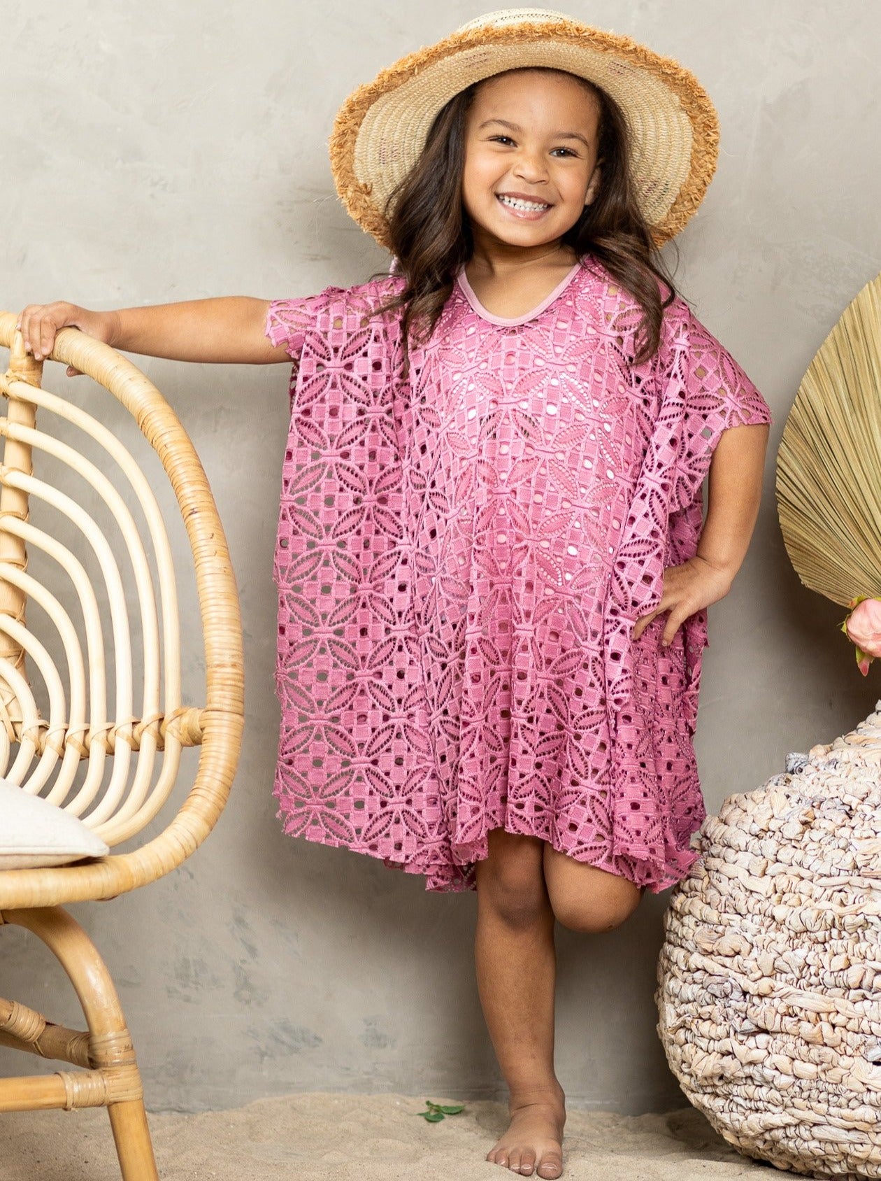 Kids Swimsuits | Little Girls Geometric Floral Mesh Swim Cover Up