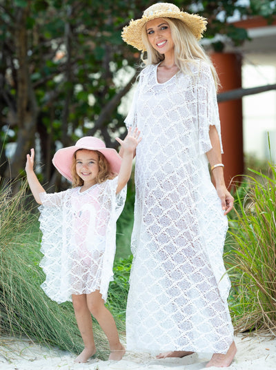Mommy & Me Resort Wear | Matching Ivory Lace Kaftan Swim Cover Up