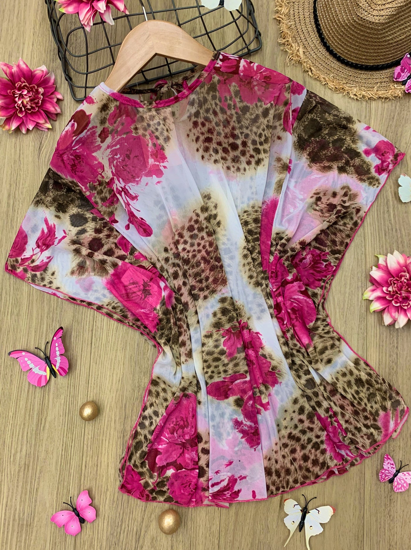 Kids Swimsuits | Little Girls Cheetah Floral Print Swim Cover Up