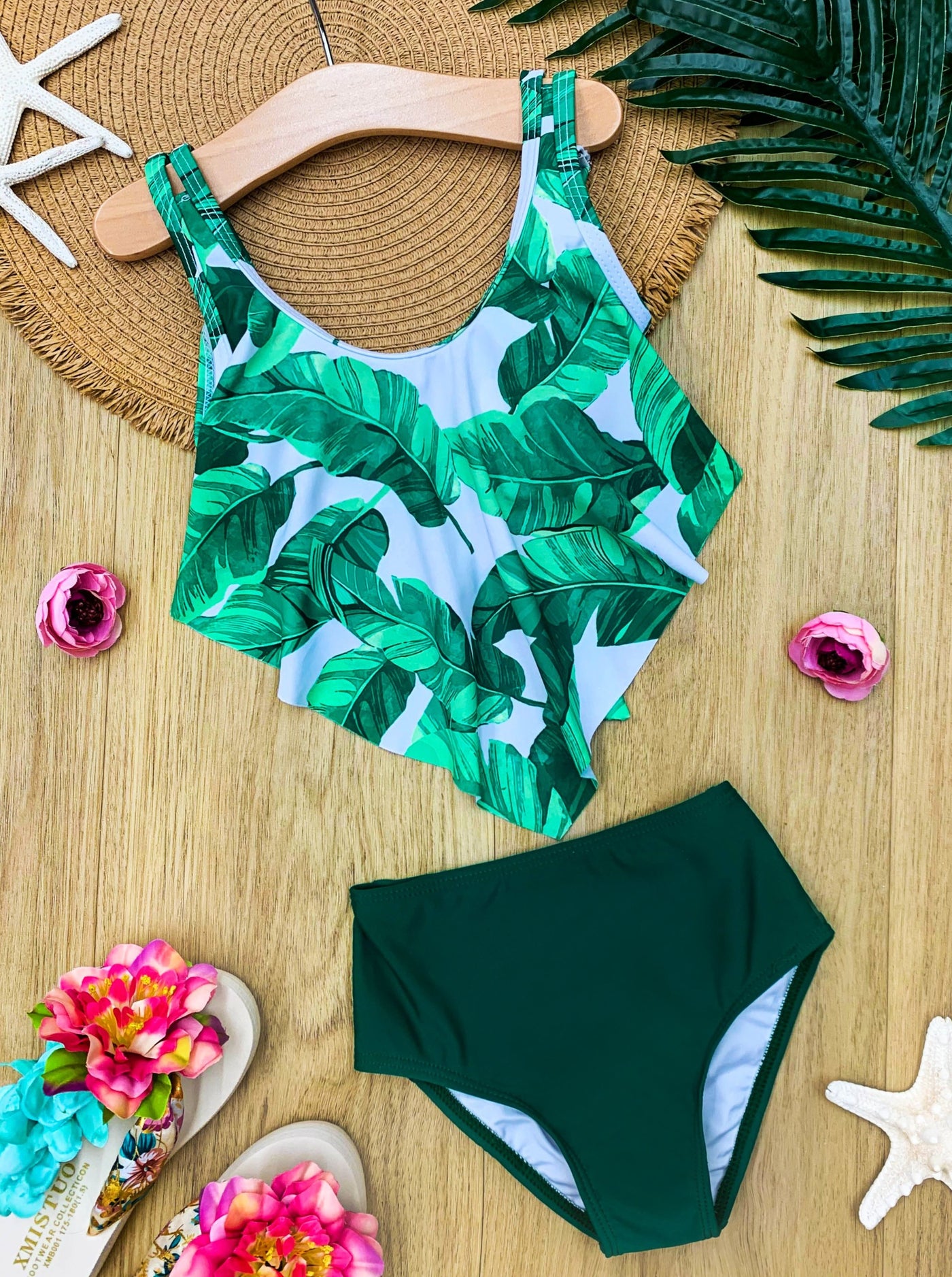 Girls Tropical Print Tankini Two Piece Swimsuit - Mia Belle Girls