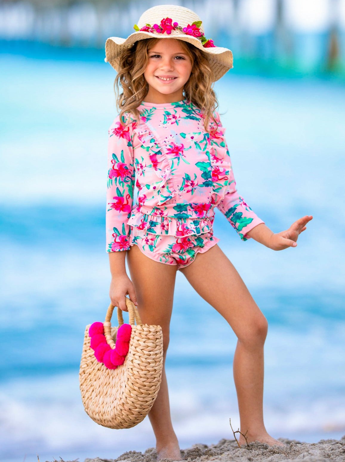 Mia Belle Girls Floral Rash Guard Two Piece Swimsuit | Resort Wear 
