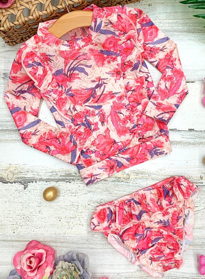 Mia Belle Girls Floral Rash Guard Two Piece Swimsuit | Resort Wear 