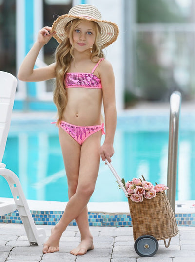 Two-Piece Girls Swimsuits | Little Girls Sequin Bikini Swimsuit