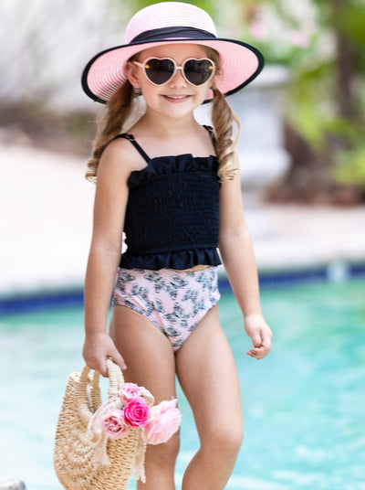 Kids Swimsuits | Girls Smocked High Waist Butterfly Two-Piece Swimsuit