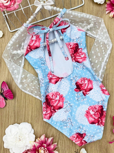 Toddler Rash Guard Swimsuit | Girls Floral One Piece Swimsuit
