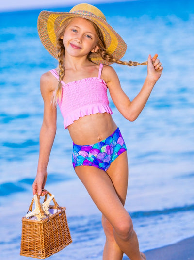 Girls Stretchy Bandeau and High Waisted Mermaid Bottoms Two-Piece Swimsuit 6Y-14Y