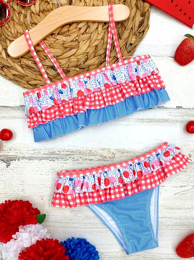 Toddlers Swimsuits | Girls Ruffle Trim Cherry Print Two Piece Swimsuit