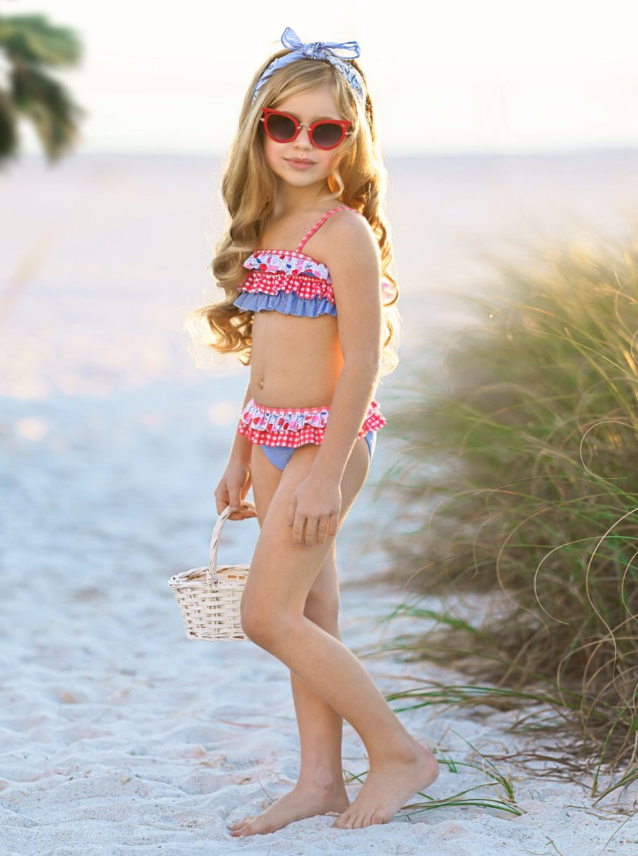 Toddlers Swimsuits | Girls Ruffle Trim Cherry Print Two Piece Swimsuit