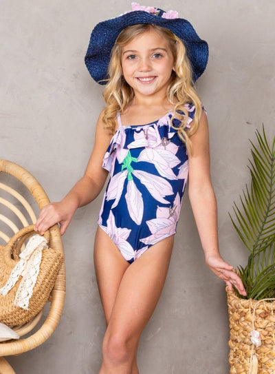 Kids Swimsuits | Little Girls One Shoulder Ruffle One-Piece Swimsuit