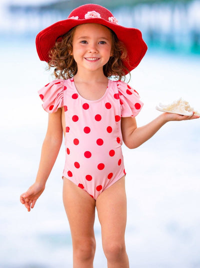 Kids Resort Wear | Little Girls Ruffled Polka Dot One Piece Swimsuit